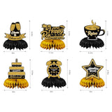 Retirement Party Decorations Kit For Men Women, Black Gold Happy Retirement Banner With 6Pcs Honeycomb Centerpiece,5.9 X 3.6Ft, Black Gold Office Yard Sign For Farewell Decorations Party Supplies