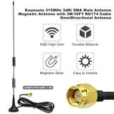 315Mhz 3Dbi Sma Male Magnetic Antenna With 3M/10Ft Rg174 Cable Omnidirectional Antenna For Garage Door Openers, Cc1101, Doorking, Ccu3, Iot Device, Remote Control, Gsm, Ism, Raspberry Pi, Nfc