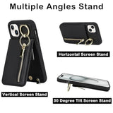 iPhone 13/14/15 Wallet Case with Card Holder Crossbody Strap Black