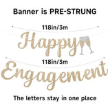 Pre-Strung Champagne Gold Glitter "Happy Engagement" Banner No DIY Wedding/Bridal Decor
