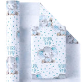 Baby Boy Wrapping Paper - Mini Roll - 17 Inch X 33 Feet - Adorable Blue Elephant Design For Baby Shower, Party, Holiday