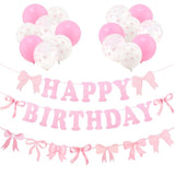 Pink Bow Birthday Decorations For Women Girls Pink Balloons & Banner Coquette Bow Birthday Party Decor For Bow Theme Party