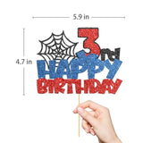 Happy 3Nd Birthday Cake Topper Spider Web Cartoon Boy Three Years Party Decor