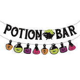 Potion Bar Banner Halloween Poison Bat Horrible Witches Haunted House Theme For Men Women Halloween Festival Holiday Party Purple Glitter Decorations (Potion Bar)
