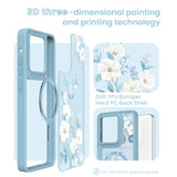 For Motorola Moto G Stylus 5G 2025 Floral Phone Case With 2X Screen Protector, Military Grade Magnetic Translucent Matte Girls Women Flower Pattern Protective Cover (Blue)