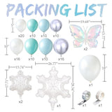 Winter Wonderland Balloon Arch Kit,110Pcs Double-Stuffed Ice Blue Silver Pearl White Balloon Garland With Snowflake,Iridescent Butterfly Foil Balloons For Frozen Princess Birthday Christmas Decoration