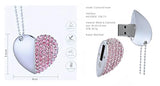 128Gb Crystal Loving Heart Jewelry Usb Flash Drive Memory Stick With Necklace,Pink