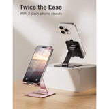2 Pack Dual Folding Cell Phone Stand, Fully Adjustable Phone Holder For Desk, Compatible With 16 15 14 13 12 11, Nintendo Switch, All Phones, Black & Rose Gold