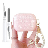 For Cute Glitter Airpods Pro 2Nd/1St Generation Case With Cleaner Pen, Shell Pattern Airpods Ipod Pro 2 Gen Cover Protective Skin Girl Women With Luxury Pearl Keychain 2023/2022/2019 - Pink
