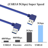 90 Degree Usb To Usb 3.0 Adapter Cable Left & Right Angle Usb 3.0 A Male To A Male Charging & Data Transfer Usb Cable For Hard Drive,Printers,Laptops,Keyboard,More Usb A Devices(0.3M/1Ft-Blue)