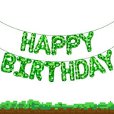 Green Pixel Themed Happy Birthday Banner Party Decorations Kit With Pixel Balloons,Tnt Pixel Backdrop Supplies For Boys Kids Indoor Outdoor Celebration, Themed Party Essentials (Pixel Green)