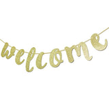 Welcome Gold Glitter Hanging Sign Banner- First Day Of School, Classroom, Wedding, House, Home Decor (Gold)