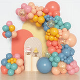 153Pcs Boho Balloon Arch Garland Kit, Different Sizes 18 12 10 5 Inch Dusty Blue Blush Pink Rainbow Balloons For Here Come The Son Baby Shower Colorful Dinosaur Boho Birthday Party Decorations