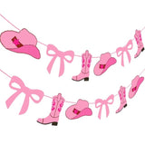 Cowgirl Party Banners Pink Coquette Bow And Boots Decorations Western Cowgirl Boots Hats Cutout Banners Cowgirl Birthday Decorations For Rodeo Wild West Baby Shower Supplies