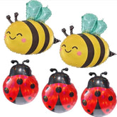 Ladybug & Bee Foil Balloon Set 3 Ladybugs 2 Bees Insect Party Decorations