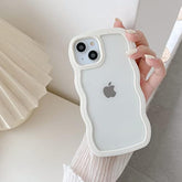 Compatible With Iphone 13/Iphone 14 Case, Cute Curly Wave Frame Clear Case For Girls Women, Transparent Soft Silicone Tpu Bumper Shockproof Protective Phone Cover - White