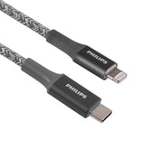 PHILIPS USB-C to Lightning Cable, 6in, Braided Cord, Short, Fast Charge, Compatible with iPhone 12/11 Pro/X/8/8 Plus, iPad, Airpods, Gray, 2 Pack, DLC5221GL/37