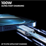 Incharge X - Usb C Charger Cable, Lightning Cable For Smartphone, Universal Cable Charger 6 In 1, Usb Plug, Black, 100W