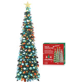 5 Ft Pop Up Christmas Tree With Timer Lights, Blue Christmas Tinsel Tree, Collapsible Artificial Pencil Christmas Tree For Indoor Home Apartment Porch Holiday Party Decorations