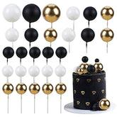 30Pcs Black White Gold Ball Cake Toppers Mini Balloon Cupcake Toppers Diy Foam Ball Cake Insert Decoration For Wedding Anniversary Birthday Party Supplies