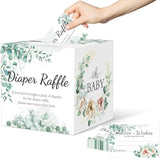 Baby Shower Games, Greenery Diaper Raffle Box For Baby Shower, 50 Pcs Diaper Raffle Tickets Card Box With Advice And Wishes For The Parents-To-Be, Baby Shower Decorations, Diaper Raffle Sign