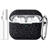 Leopard Engraved Compatible for AirPods Pro 3 Case Cover, Soft Silicone Compatible with Apple AirPods Pro 3 for Women, Cute Air Pods Pro 3 Case with Keychain & Cleaning Kit, Black