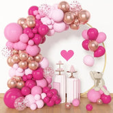 153Pcs Pink Balloon Garland Arch Kit, Different Sizes 18 12 10 5 Inch Hot Pink Latex Metallic Confetti Rose Gold Balloons For Birthday Baby Shower Wedding Party Decorations