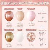144Pcs Rose Gold Balloons Garland Arch Kit, Metallic Rose Gold Pearl White Confetti Balloons With 3D Butterfly Stickers For Birthday Wedding Baby Bridal Shower Party Engagement Decorations