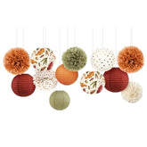 Fall Wedding Decorations, 12 Pcs Orange Maple Leaf Paper Lanterns Tissue Pom Poms For Thanksgiving Day Backdrop Decoration, Fall Baby Bridal Shower, Birthday, Autumn Harvest Party Decor