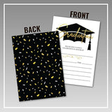 25- Gold & Black Graduation Party Invitations With Envelopes For 2024 College, High School, University Grad Celebration Or Announcement- Invite Cards Fill In Style- Party Decorations Supplies