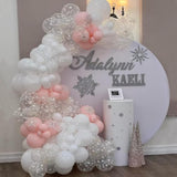 Pink Winter Wonderland Balloon Garland Arch Kit Pink White Metallic Silver With Large Snowflake Balloon For Christmas Princess Girl A Little Snowflake Is On The Way Baby Shower Birthday Party Decor