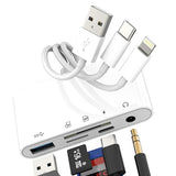 SD Card Reader Hub USB C Lightning USB to OTG 3.5mm Aux Charger TF Adapter (5in1) for iPhone 17 16 15 14 13 Pro Max Splitter Camera Computer Android