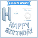 Pastel Blue Happy Birthday Balloons Banner, 16 Inch Mylar Foil Letters Balloon Sign For Birthday Party Decorations Photo Booth Backdrop