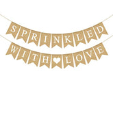 Jute Burlap Sprinkled With Love Banner Gender Neutral Baby Shower Sprinkle Decoration Supply