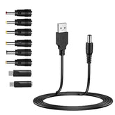 Usb To Dc 5V Power Cord, Universal Dc 5.5X2.1Mm Cable With 8 Connectors (6.4X4.4, 5.5X2.5, 4.8X1.7, 4.0X1.7, 3.5X1.35, 2.5X0.7, Micro Usb, Type-C), For Router,Mini Fan,Speaker More 5V Devices