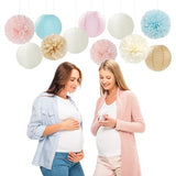 Light-Blue Pink Champagne Gender-Reveal Party-Decorations - 15pcs Boy Or Girl Paper Flowers Tissue Pom Poms Lanterns Streamers,Birthday Bear Baby Shower Neutral Hanging Supplies Decor