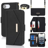 Crossbody Wallet For Iphone 16E Case With Strap,2025,Credit Card Holder,Adjustable Shouler Lanyard, 6.1",Pu Leather Handbag Purse Kickstand Make Up Mirror Cover Case For Women Girl,Black