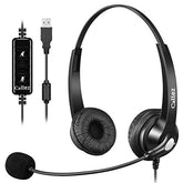 USB Headset with Microphone Noise Cancelling & Audio Controls, Stereo Computer Headphones for Business Skype UC Lync Softphone Call Center Office,