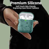 Flower Engraved Cover For Airpods Case, Stylish Soft Silicone Protector With Keychain Compatible With Apple Airpod 1St/2Nd Generation Charging Case, Front Led Visible, Pine Green