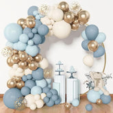 153Pcs Dusty Blue Balloon Garland Arch Kit, Different Sizes 18 12 10 5 Inch Blue White Sand Latex Metallic Confetti Gold Balloons For Boys Birthday Boho Baby Shower Party Decoration Supplies