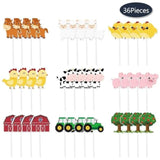 36 Pcs Farm Cupcake Toppers - Farm Animal Birthday Decorations Animal Cake Toppers Picks Barnyard Party Decorations For Kids Baby Shower Birthday Tractor Theme Party Supplies