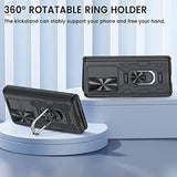 Galaxy Z Fold 3 Case With Slide Camera Lens Cover, Built-In Kickstand Ring Holder Tempered Glass Screen Protector, Magnetic Case For Samsung Z Fold 3 5G (Black)