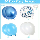 Blue and White Balloons 12 Inch Latex Metallic Confetti Helium Balloons Party Decor