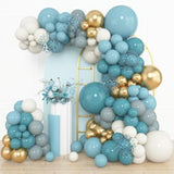 Dusty Blue Balloon Arch Kit: Ivory, Slate & Gold Party Decor