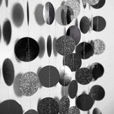 Glitter Charcoal Grey Black Circle Garland Kit Halloween Party Decoration Hanging Polka Dots Streamer Backdrop Banner Birthday Wedding Retirement New Years Nye Bachelorette Bridal Shower
