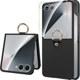 Miimall Thin for Samsung Flip 7 Case with Ring Holder, Tempered Glass Screen Protector & Military Grade Protection Ultra Slim Shockproof Full Body Heavy Duty for Z Flip 7 Cover Shockproof, Black