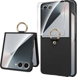 Miimall Thin for Samsung Flip 7 Case with Ring Holder, Tempered Glass Screen Protector & Military Grade Protection Ultra Slim Shockproof Full Body Heavy Duty for Z Flip 7 Cover Shockproof, Black