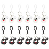 12Pcs Halloween Theme Keychain Cartoon Ghost Keyrings With Bell Charm Pvc Pendants Hanging Key Chain Keyrings For Wallet Backpack Charm Decorations Pendant Supplies Black White