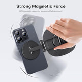 OMOTON 360°Rotating Magnetic Phone Stand for Desk, Adjustable Foldable Aluminum for MagSafe Cell Phone Stand Holder with Non-Slip Base, for iPhone 16/15/14/13 Pro Max/MagSafe Case- Black