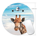 Mouse Pad A Plane And Cute Giraffe Above Clouds Non-Slip Rubber Base Mouse Mat Round Mousepad